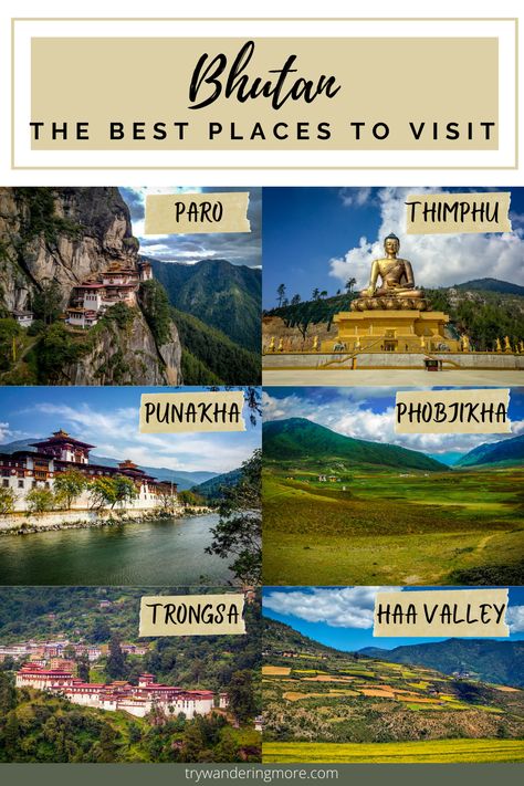 The best places to visit in Bhutan are Paro, Thimphu, Punakha, Phobjikha Valley, Trongsa and Haa Valley Bhutan Itinerary, Bhutan Travel, Travel Infographic, Holiday Travel Destinations, Top Places To Travel, Adventure Travel Explore, Travel Inspiration Destinations, Travel Destinations Asia, Asia Destinations