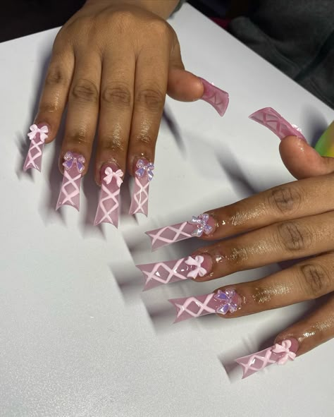 I’ll do the most🎀💕 . . . Dm to book!💖 @nailed.byjennie Pretty Pink Nails, Nail Goals, Nails Inspired, Long Acrylic, Unique Acrylic Nails, Bling Acrylic Nails, Acrylic Nails Coffin Short, Short Acrylic Nails Designs, Birthday Nails