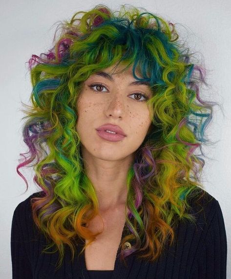 Shag Mullet, Curly Shag, Multicolored Hair, Shag Hairstyles, Creative Hairstyles, Cut My Hair, Hair Inspo Color, Rainbow Hair, Hair Envy