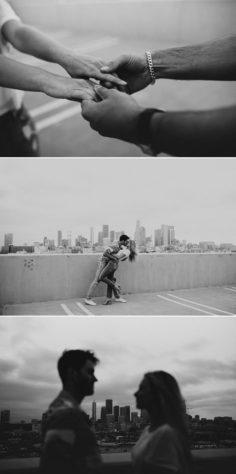 Casual Rooftop Engagement Photos, Rooftop Couple Shoot, Skyline Couple Photoshoot, Urban Rooftop Photoshoot, Urban Photography Couple, Engagement Shoot City Photo Ideas, Rooftop Engagement Shoot, Urban Wedding Photoshoot, Downtown Rooftop Photoshoot