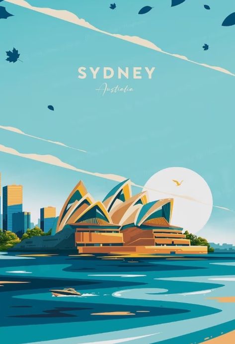 Australia Illustration, Travel Booklet, Cities Poster, Australia Poster, Beach Wall Collage, Wanderlust Decor, City Postcard, Paradise City, Around The World In 80 Days