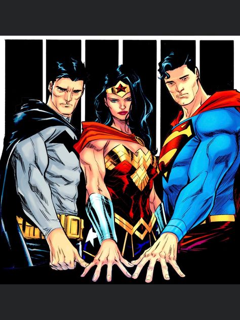 Dc Trinity Fanart, Wonderbat Comics, Dc Batfamily, Dc Trinity, Superman Batman Wonder Woman, Batman Superman Wonder Woman, Comic Face, Superman And Wonder Woman, Dc Comics Heroes