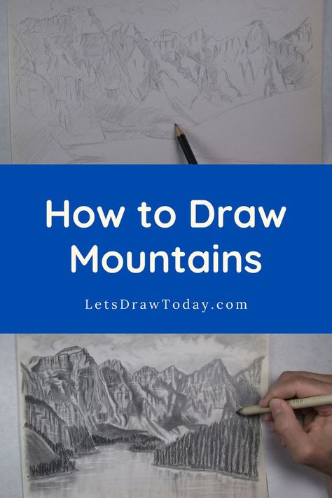 how to draw mountains outline and shading Mountain Sketch Landscapes, How To Draw A Mountain, Mountain Scene Drawing, Mountain Drawing Sketches, Mountain Range Drawing, Waterfall Sketch, How To Draw Mountains, Mountain Landscape Drawing, Mountains Drawing