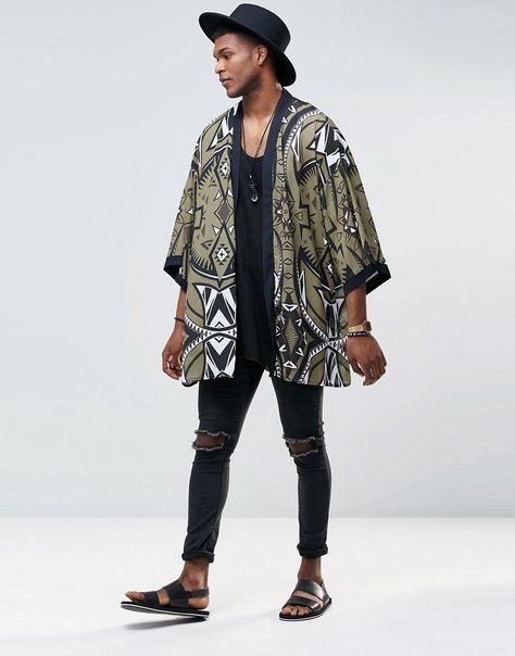 Image 4 of Jaded London Kaleidoscope Print Kimono Men’s Kimono Fashion, Mens Kimono Fashion, Kimono Fashion Men, Kimono Men Fashion, Kimono Robe Sewing Pattern, Kimono Jacket For Men, Afrofuturism Fashion, Kimono Street Style, Kimono For Men