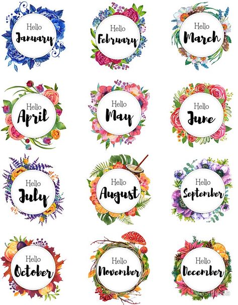 "All Months - for bullet journals, diaries, planners and more" Stickers by vasylissa | Redbubble Bujo Design, Bullet Journal Month, طابع بريدي, Graduation Signs, Bullet Journal Writing, Months Of The Year, Jenny Yoo, Bullet Journal Stickers, Bullet Journal Inspo