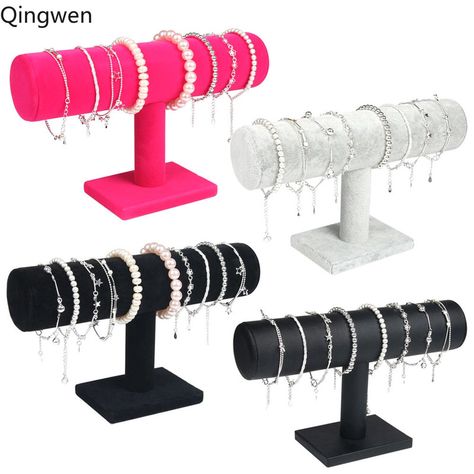 Online Shop Qingwen Portable Velvet/PU Leather Bracelet Bangle Necklace Display Stand Holder Watch Jewelry Organizer T-Bar Rack | AliExpress Mobile - 11.11_Double 11_Singles Day Hair Clip Storage, Velvet Bracelet, Chain Watch, Watch Jewelry, Jewelry Rack, Headband Jewelry, Necklace Stand, Jewelry Hanger, Bar Jewelry