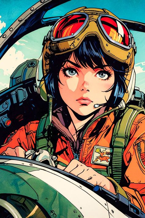 Pilot Drawing, Steampunk Female, Anime Pop Art, Pop Up Books, Aesthetic Anime Wallpaper, Scifi Illustration, Sketch Character, Cute Moments, Japanese Pop Art