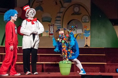 One more pill will do me good. Seussical. Thing 2, Cat in the Hat, Gertrude, pillberry bush. Seussical The Musical, Seussical Costumes, Drama Class, Animal Costumes, Cat In The Hat, May 1, Costume Design, Costume Ideas, Ronald Mcdonald