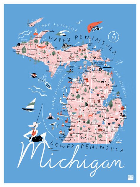 Libby VanderPloeg — Anthropologie Skyline Juice Glasses Michigan Poster, Map Of Michigan, Michigan Map, Michigan Art, Michigan Travel, Lake Huron, Pure Michigan, Illustrated Map, State Map