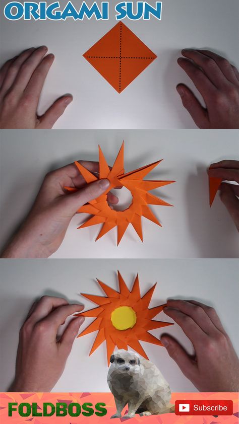 Please check my origami sun video!!! Origami Sun, Origami Videos, 3d Wallpaper, Sun, Origami, Art