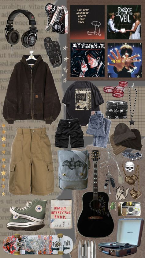 #outfitinspo #music #fashion #converse #vinyls #instruments #skateboarding #clothing #accessories #stars #ptv #mcr [skinno.555 on Discord] Mcr Outfits, Skateboarding Clothing, Guitar Designs, Skateboard Clothes, Car Seat Headrest, Clothes Aesthetic, Music Fashion, Aesthetic Outfits, Skateboarding