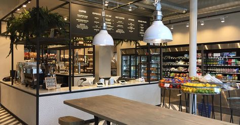 Meet the new convenience store Store Architecture, Grocery Store Design, Grocery Supermarket, Store Signage, Public Space Design, Supermarket Design, Modern Cafe, Retail Merchandising, Shop Layout