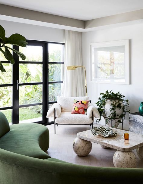 Australian Fashion Legend Pip Edwards’ Rose Bay Home Pip Edwards, Rose Bay, Concrete Dining Table, Local Furniture, The Design Files, A Living Room, Boho Home, Lounge Room, Fashion Industry