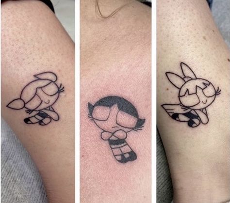 Bubbles Tattoo Powerpuff, Powerpuff Tattoo, Powerpuff Girls Tattoo, Buttercup Tattoo, Bubble Tattoo, Friendship Tattoo, Sisters Love, Small Tats, Girls Tattoo