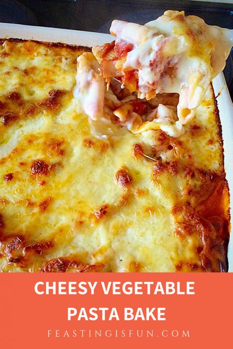 Cheesy Vegetable Pasta Bake - Feasting Is Fun Food For The Elderly, Pregnancy Meal Ideas, No Meat Dinners, Casseroles For Dinner, Zucchini And Cheese, Roasted Summer Vegetables, Mediterranean Vegetarian, Vegetable Pasta Bake, Cheese Pasta Bake