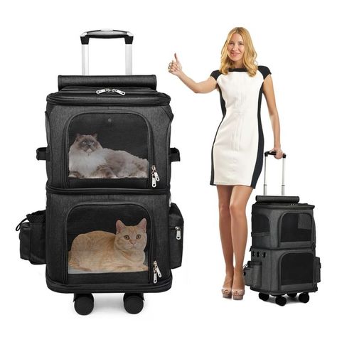 Pet Carrier, WIIBII Portable Rolling Pet Carrier Cat Carrier Dog Carriers for Dogs Cats 2 Compartments Pet Travel Carrier Bag with Wheels Tie-Rod for Traveling Hiking Camping (Black) Cat Carriers, Cat Travel Carrier, Puppy Carrier, Pet Travel Carrier, Pet Travel Bag, Cats Stuff, Dog Carrier Bag, Smart Bed, Luxury Cat