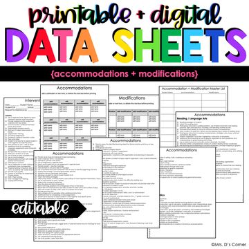 Iep Data Collection Sheets Free, Behavior Tracking Sheet Free Printable, 504 Accommodations Cheat Sheets, Progress Monitoring Forms, Progress Monitoring Special Education, Iep Binder, Student Data Binders, Teacher Data, Font Love