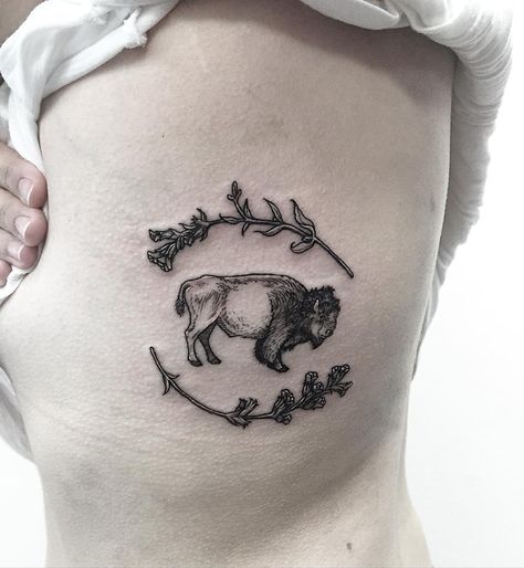 Cute little Buffalo and  If you would like one of a kind work done, don't be shy and DM me or email through my website. • Tag your friends and help me grow  •  #floraltattoo #flowers #tattoo #tattoos #dotwork #linework #blackandgrey #blackandwhite #model #beautiful #cute #btattooing #best #tattoolife #tattooist #tattoodesign #tattooart #cutetattoo #toronto #torontophoto #blackandgrey #blackandwhitephotography #blackworkers #blackworkerssubmission  #ink #buffalo #bison #floral #flor... Buffalo Tattoo, Bison Tattoo, B Tattoo, Skeleton Hand Tattoo, Tattoo Videos, Little Tattoos, Couple Tattoos, Trendy Tattoos, Life Tattoos