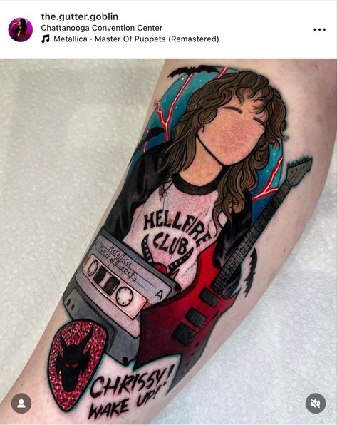 Eddie Stranger Things Tattoo, Stranger Things Matching Tattoos, Tattoo Ideas Stranger Things, Eddie Tattoos Stranger Things, Stranger Things Tattoo Ideas, Stranger Things Drawings Eddie, Eddie Munson Trans Fanart, Stranger Things Tattoo, Pop Art Tattoos