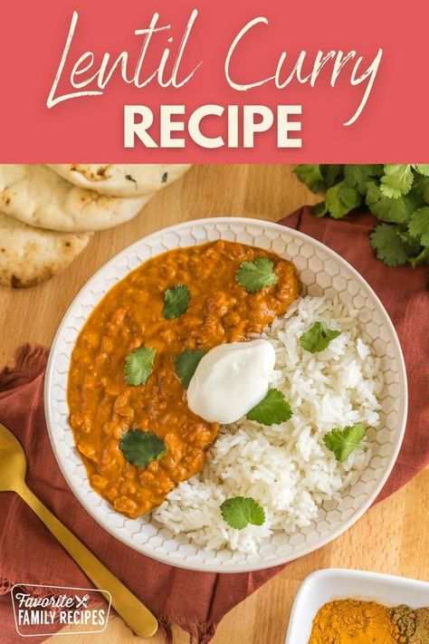 This Lentil Curry is quick, easy, and healthy. This vegetarian curry recipe made with Indian spices, tomatoes, and brown lentils. This Lentil Curry has become one of our weeknight rotation dinners. It is so easy to make and it tastes so good. This curry recipe is one of our favorite ways to enjoy lentils. Orange Lentil Curry, Brown Lentil Recipes, Vegan Lentil Curry, Curry Lentils, Lentil Curry Recipes, Curry Recipes Vegetarian, Healthy Vegan Dinner Recipes, Curry Pasta, Vegan Lentil