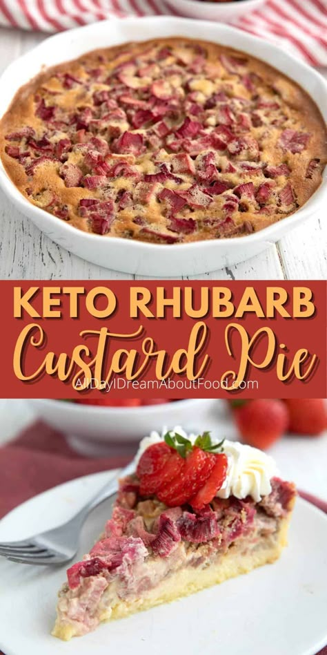 Keto Custard Pie, Keto Rhubarb Desserts, Keto Rhubarb, Keto Rhubarb Recipes, Keto Rhubarb Crisp, Low Carb Custard Pie, Keto Rhubarb Recipes Easy, Keto Pie, Keto Egg Custard Pie