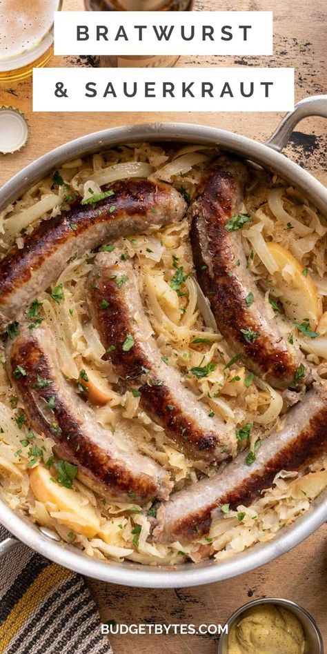 German Bratwurst, Fall Slow Cooker, Fall Slow Cooker Recipes, Sausage Sauerkraut, Bratwurst Recipes, German Sausage, Sauerkraut Recipes, Slow Cooking, Sausage Recipes