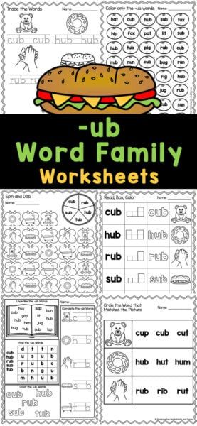 Ub Word Family, En Word Family Worksheets, Ock Word Family Worksheets, Am Word Family Worksheet, Ack Word Family Worksheet, Word Families Free, Ick Word Family Worksheets, Word Family Sort, Word Families Printables