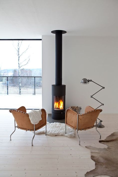 Sunday Sanctuary: Jielde Lamp.. www.oraclefox.com #Jielde #Lamp #JieldeLamp Scandinavian Fireplace, White Wood Floors, Home Fireplace, Wood Burner, Living Room Remodel, Diy Desk, Fireplace Design, A Living Room, Wood Burning Stove