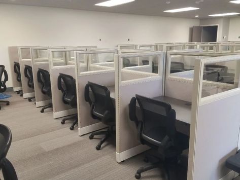 Office Interiors: Furniture for Call Center Layouts in Texas Angela Office, Call Center Design, Cabin Office, Office Cubicles, Furniture Installation, Staff Room, Office Cubicle, Sales Process, Types Of Furniture