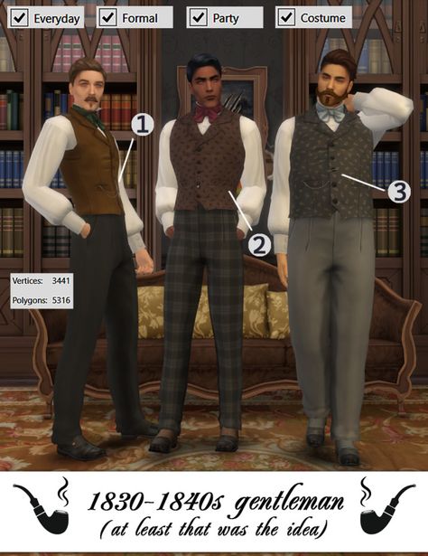 1800s Men, Sims 4 Hair Male, Sims 4 Decades Challenge, Sims 4 Male Clothes, Sims Medieval, Gentleman Outfit, Sims4 Clothes, Victorian Clothing, Sims 4 Cas