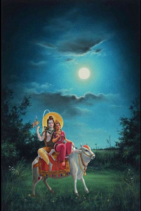 Lord Shiva and Parvati on Nandi in creative art painting Shiv Parvati Images, Adiyogi Shiva Statue, Adiyogi Shiva, Shiv Parvati, Shiva Shankara, Shiv Shakti, Shiva Parvati, Dash Board, Lord Siva