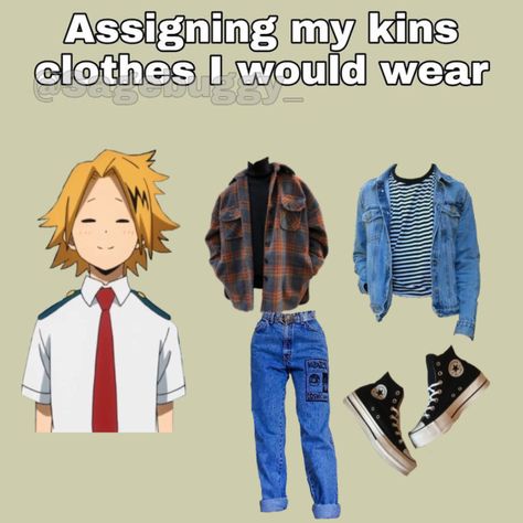 Denki Kaminari Inspired Outfits, Denki Inspired Outfit, Denki Kaminari Outfit Ideas, Denki Kaminari Outfit, Clothing Headcanons, Mha Outfits, Mha Headcanons, Outfits Anime, Head Cannons