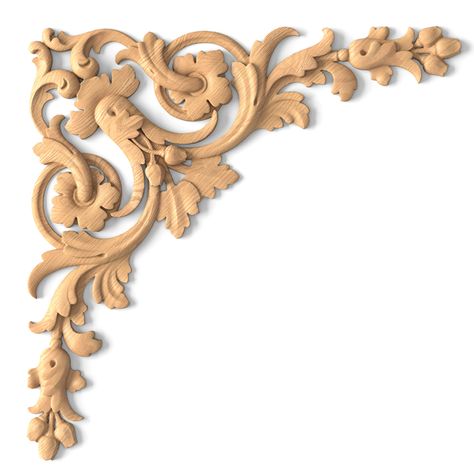 Baroque style corner onlay with flower buds from solid wood#additional-separator##additional-separator#This magnificent hand-carved onlay is made in the spirit of the charming Baroque. Its elegant triangular-shaped model embodies true luxury and an outstanding style. Openwork carved forms are intertwined with each other and create a single composition that fascinates with its appearance from the first seconds. This model looks great in classic interior projects. Also, it will perfectly harmonize Decorative Corner, Carved Wood Wall Art, Flower Molding, Gold Lamp, Model Looks, Flower Carving, Dark Phone Wallpapers, Small Corner, Carving Designs