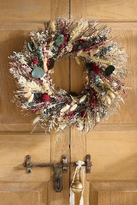 Seasonal & Festive Gifts | Anthropologie Dried Floral Christmas Wreath, Winter Felt Wreath, Dried Flower Christmas Decorations, Wreaths For January, Dried Floral Wreaths, Cone Flowers, Dried Wreath, Boho Wreath, Wildflower Wreath