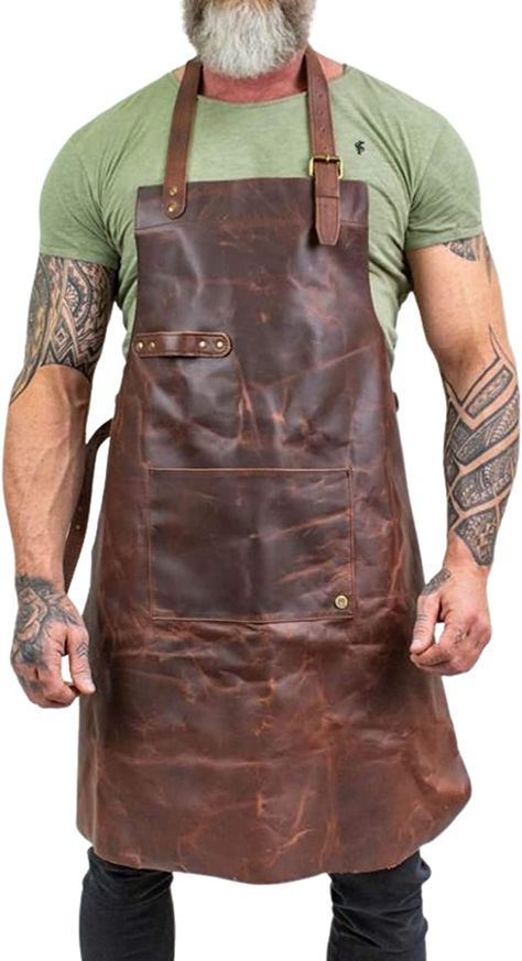 Legend Forge Leather Work Apron (Brown) - - Amazon.com Brown Apron, Butcher Apron, Workshop Projects, Work Apron, Work Aprons, Bbq Apron, Leather Apron, Aprons For Men, Leather Skin