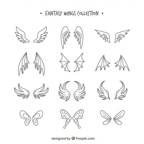 Cute Wings Drawing, Different Wings Drawing, Drawing With Wings, Wing Drawing Simple, Simple Wings, Easy Wings Drawing, Wing Design Drawing, Wing Doodle, Wings Drawing Easy