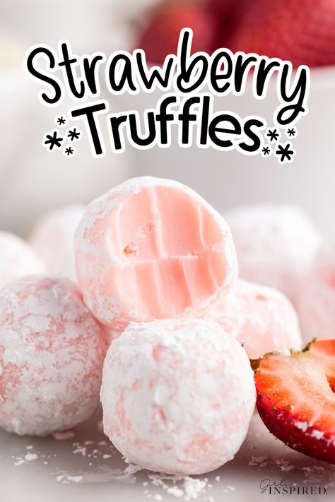 These homemade strawberry truffles are made with just 7 simple ingredients and are packed full of strawberry flavor in each bite. Raspberry Truffles Easy, Valentine Food Ideas, Strawberry Truffles, Raspberry Truffles, Cinnamon Scones Recipe, Sweet Easy Recipes, Strawberry Truffle, Easy Strawberry Desserts, Easy Truffles