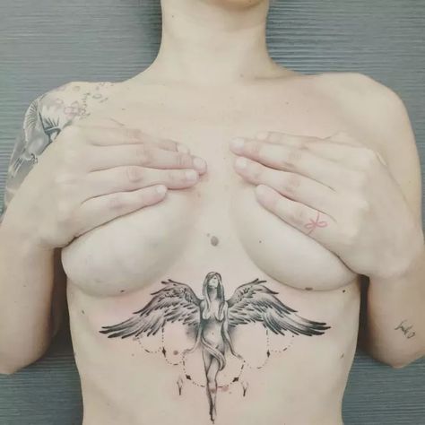 Under Breast Tattoos, Under The Breast Tattoo, Tattoo Under Chest, Underboob Tattoos, Rare Tattoos, Underboob Tattoo Designs, See Tattoo, Underboob Tattoo, Sternum Tattoo