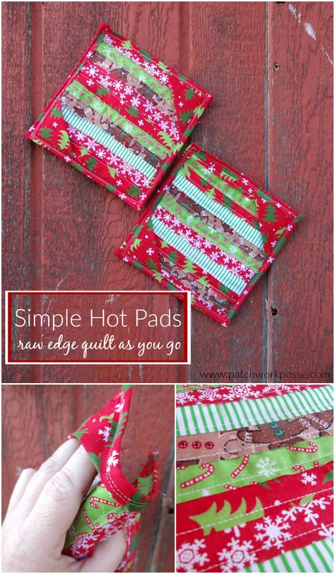 Sewing Projects With Scraps, Hot Pad Pattern, Quilted Potholder Pattern, Hot Pads Tutorial, Trendy Sewing Projects, Quilted Potholders, Potholder Patterns, Quilted Gifts, Trendy Sewing