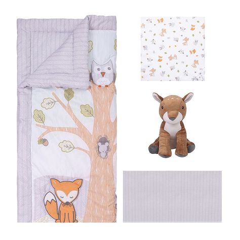 Your little one's room will be cozy and sweet decorated with this Sammy & Lou reversible quilt, fitted crib sheet, crib skirt and plush toy set. Your little one's room will be cozy and sweet decorated with this Sammy & Lou reversible quilt, fitted crib sheet, crib skirt and plush toy set. 4-piece set includes: quilt, crib skirt, fitted crib sheet, plush toy Crib sheet: fits standard crib mattress Quilt: reversible Imported Machine wash Polyester Size: One Size. Color: Friendly Forest. Gender: un Forest Crib Bedding, Forest Baby Nursery, Large Oak Tree, Woodland Themed Nursery, Forest Critters, Nursery Quilt, Woodland Nursery Theme, Crib Skirt, Crib Skirts