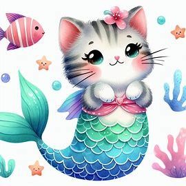 clipart of a mermaid cat2c watercolor texture2c chil - Generador de imágenes de Microsoft Designer Cute Mermaid Clipart, Purrmaid Party, Kid Doodles, Mermay 2024, Kitty Mermaid, Kitty Clipart, Cat Clip Art, Cat Mermaid, Mermaid Watercolor