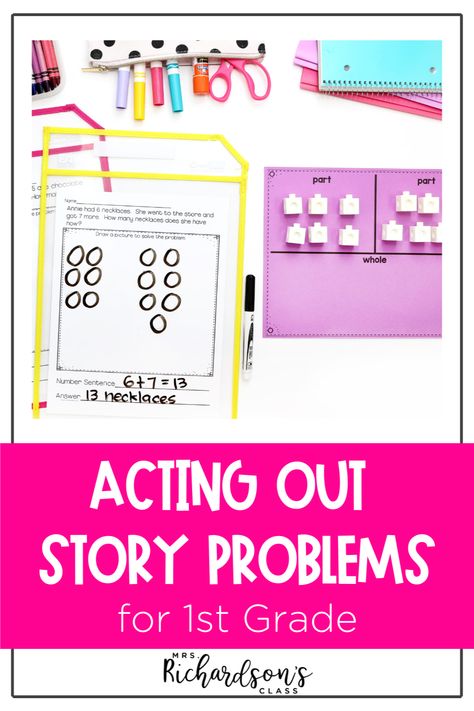 Make math fun for your 1st-grade students with this Problem Solving Unit! It's designed to teach addition, subtraction, and story problems for first grade using engaging problem solving activities. With this unit, your students will learn the problem solving skills they need to succeed in math and beyond. You'll love how much easier it makes lesson planning. Download the Problem Solving Unit today and start teaching your students to solve word problems like pros! Size Of The Problem Kindergarten, Problem Sums For Class 1, Story Problems Kindergarten, Problem Solving And Innovating Activities Kindergarten, Math Story Problems First Grade, Teaching Problem And Solution, Math Story Problems, Social Skills Lessons, Math Word Walls