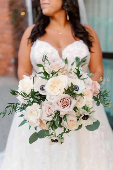 Romantic Blush Pink and White Rose Peony Anemone Greenery Wedding Bridal Bouquet Peony And Greenery Bouquet, White And Blush Wedding Flowers, White And Blush Bridal Bouquet, Peonies Bridal Bouquet, Peony Bridal Bouquet Blush, White Blush And Green Bridal Bouquet, Dusty Pink Wedding Flowers, Anemone And Blush Bouquet, White And Blush Bridal Bouquet With Eucalyptus