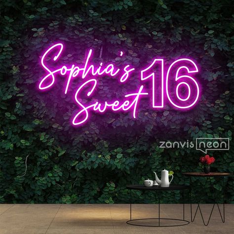 Sweet 16 Neon Sign Custom Name Sweet 16 Party Decorations | Etsy 16 Party Decorations, Neon Sign Party, Birthday Neon Sign, Sweet 16 Party Decorations, Best Friend Birthday Gifts, Sweet 16 Decorations, Sweet 16 Party, 16 Birthday, Wedding Neon Sign