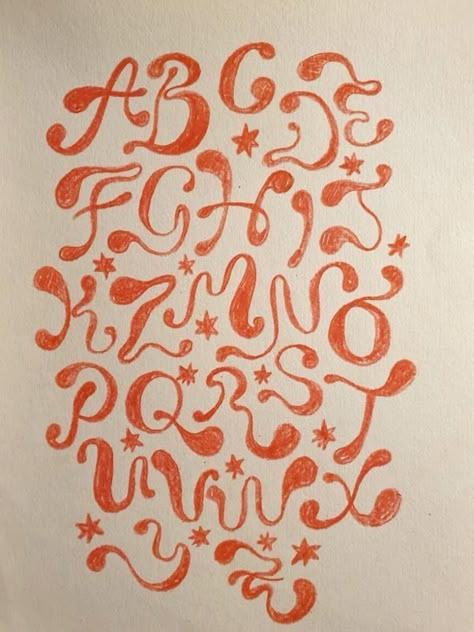 Image of an alphabet in a funky font. I like the serifs on this font and how each letter repeats the curved shape in the serifs. Fonts For Art, Fonts For Drawing, Cool Font Alphabets, Lettering Aesthetic Alphabet, Letters Aesthetic Design, Aesthetic Lettering Alphabet, Funky Handwriting, Alfabeto Aesthetic, Aesthetic Writing Font