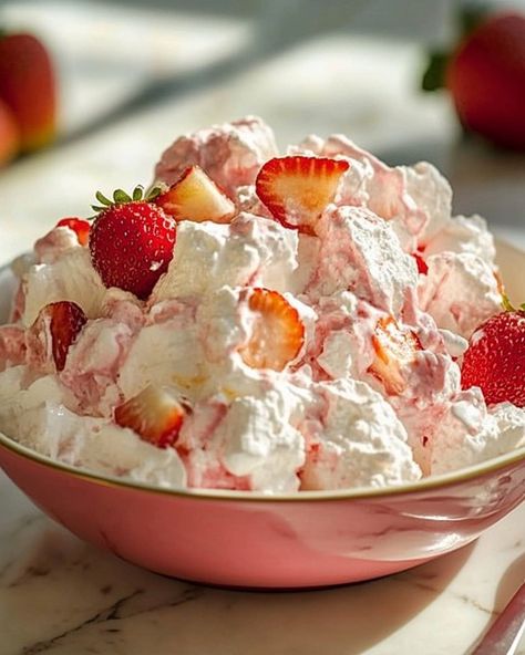 Strawberry Pineapple Dessert, Light Fruity Desserts, Strawberry Fruit Dip With Marshmallow Fluff, Vanilla Pudding Fruit Salad, Strawberry Jello Parfait Cool Whip, Marshmallow Fluff Recipes Desserts Fruit Salads, Marshmellow Fruit Fluff Salad, Strawberry Fluff Salad, Strawberry Fluff