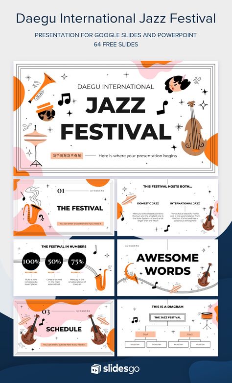 Daegu International Jazz Festival Music Powerpoint Template, Music Ppt Template, Music Presentation Template, Music Presentation Design, Vintage Powerpoint, Cartoon Powerpoint, Music Presentation, Music Powerpoint, Jazz Illustration