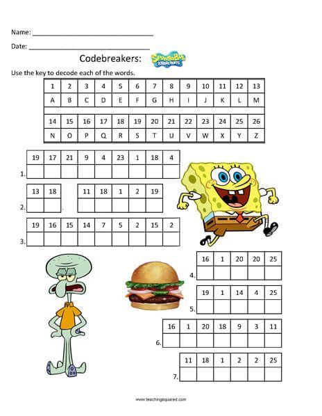 Spongebob Activity Sheets, Spongebob Activities For Kids, Spongebob Worksheets, Spongebob Crafts, Decoding Activities, Spongebob Characters, Spongebob Coloring, Disney Puzzles, Spongebob Party