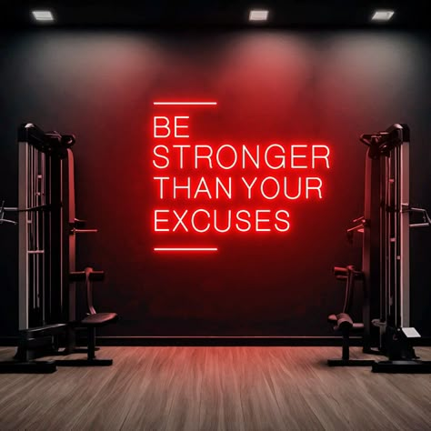 Be Stronger Than Your Excuses Sign, Large Gym Wall Neon Sign, Gym Ideas, Gym Exercise Motivational Sign, Fitness Center Decor, Office Gym - Etsy Gym Decoration Ideas, Getting Fit Vision Board, Gym Neon Light, Gym Board Ideas, Fitness Quotes Motivational Gym, Old Gym Aesthetic, Vision Board Home Decor, Gym Motivation Women Pictures, Fitness Studio Aesthetic