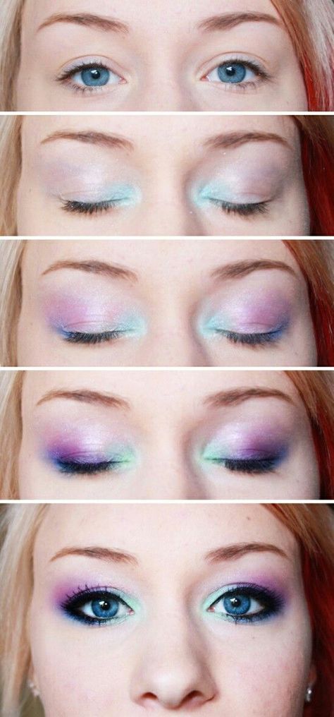 DIY Unicorn Makeup - DIY Cuteness 80s Eye Makeup, Simple Eyeshadow Tutorial, Mermaid Makeup Halloween, Galaxy Makeup, 80s Makeup, Simple Eyeshadow, Tattoo Henna, Mermaid Halloween, Unicorn Makeup